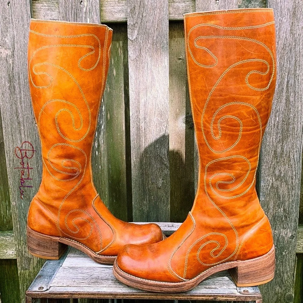 Sold FRYE True Vintage Campus Swirl Embroidery Zippered Tall Knee High Boots 7.5 - Picture 6 of 15